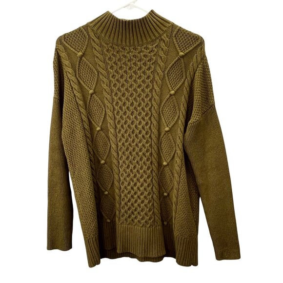 J Crew Cable Knit Fisherman Sweater S Oversized Olive Green Mock Neck Anglercore - Picture 1 of 7